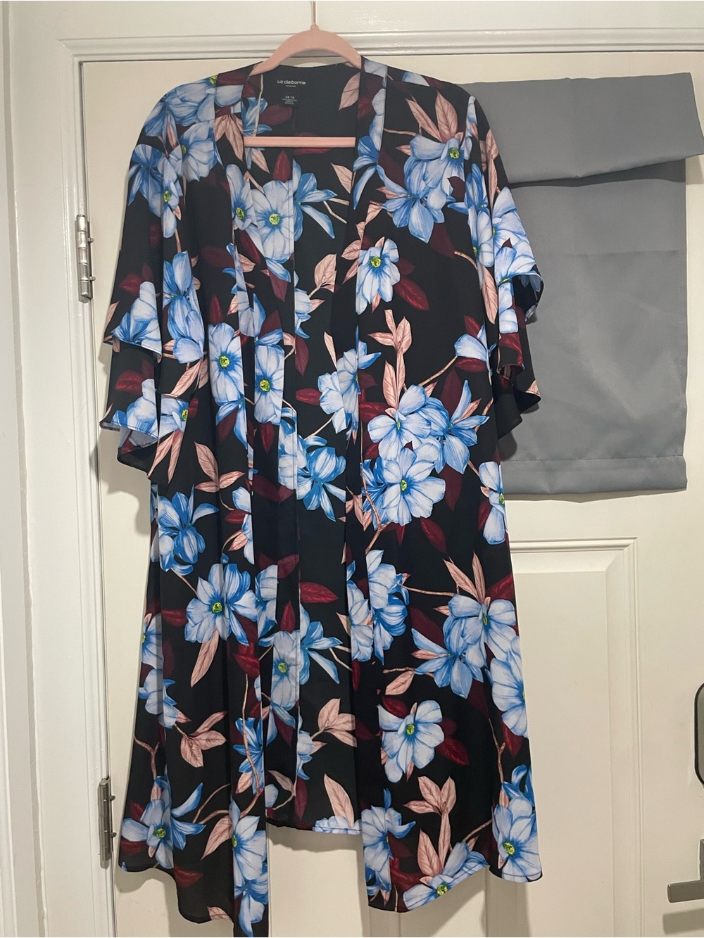 Liz Claiborne Black Tunic with Blue and Pink Floral Print - Picture 2 of 7